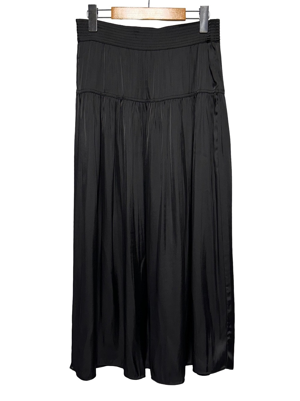 Rachel Zoe Black Satin Midi Skirt Boho Goth Witchy Whimsigoth Flowy A Line S